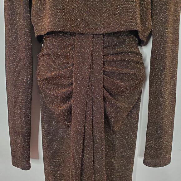 Reformation Zion Two Piece Set Long Sleeve Midi Skirt Metallic Shimmer Size XL - Picture 6 of 13